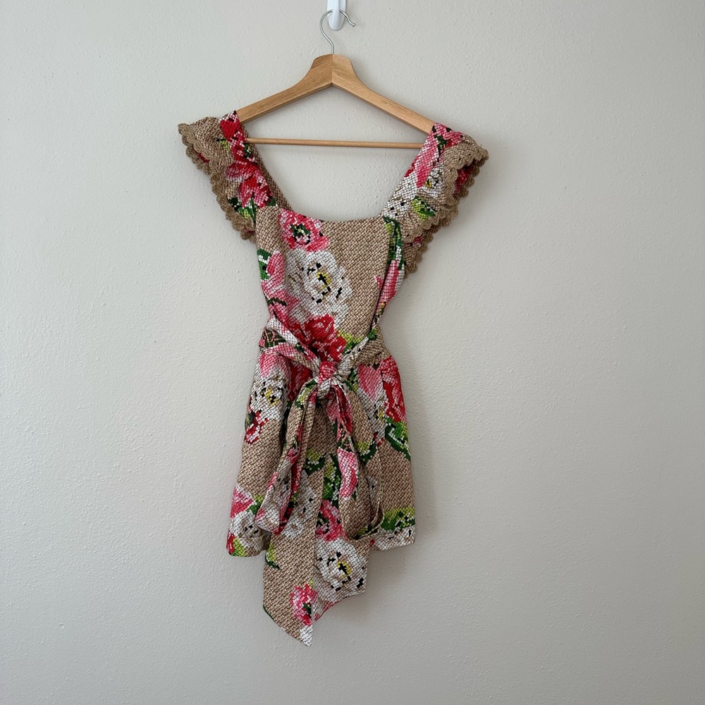 FARM Rio Womens Floral Open Crossed Back Strap Frills Romper